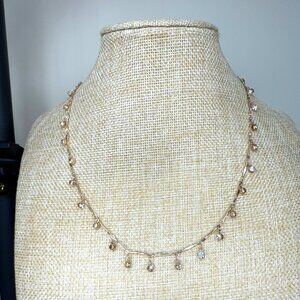 Dainty Gold Tone Necklace With Clear Crystal Accents & Adjustable Lobster Clasp